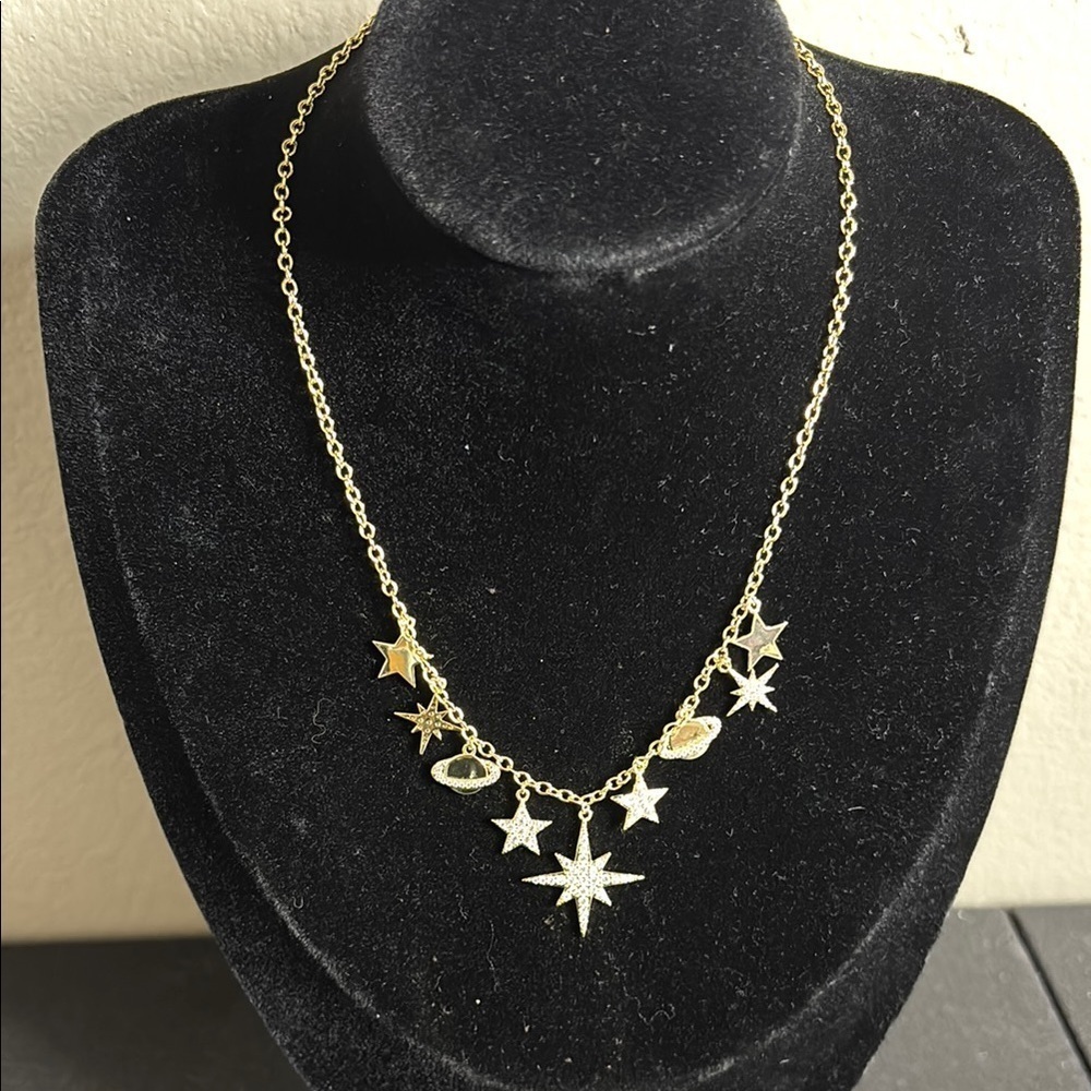 Hespera Dainty Northern Star Orb Charm  Gold Tone Necklace Rhinestone